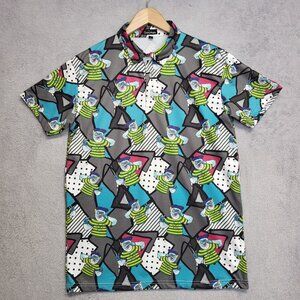 Snowman Golf Polo Shirt Mens Small Multi Y2K Yeti Short Sleeve Performance